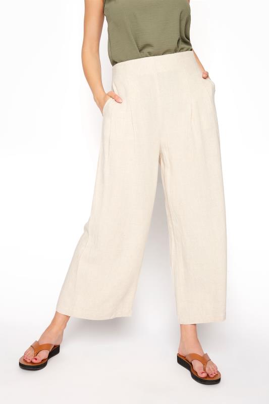 LTS Tall Cream Linen Mix Shirred Waist Cropped Trousers 2
