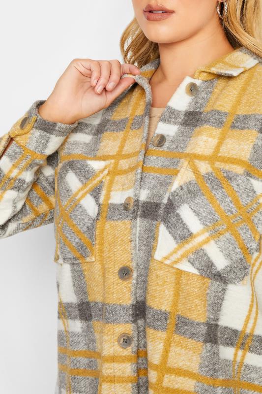 YOURS LUXURY Plus Size Yellow Check Felted Shacket | Yours Clothing 5