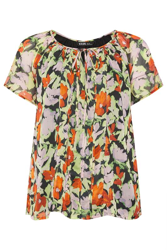 YOURS Plus Size Orange & Pink Floral Pintuck Blouse | Yours Clothing 5