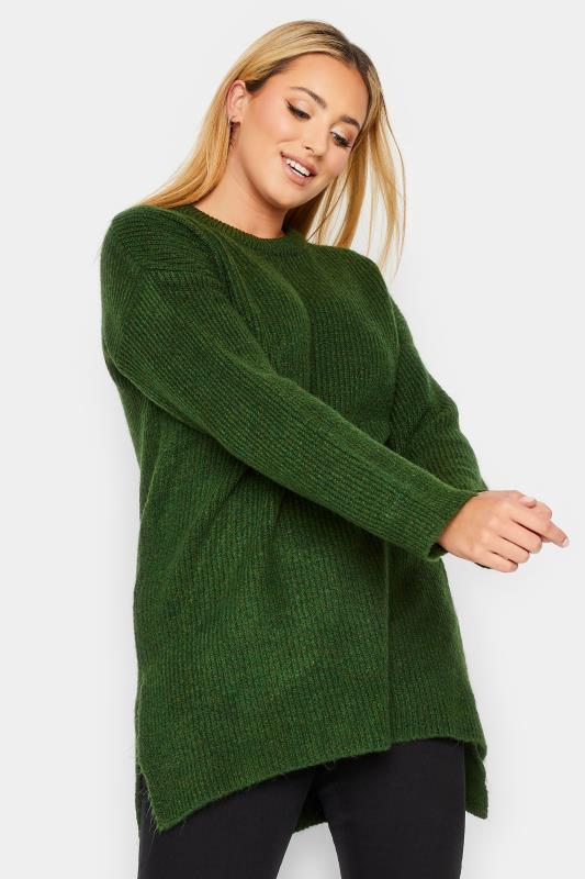 YOURS LUXURY Plus Size Green Dipped Hem Jumper | Yours Clothing 1