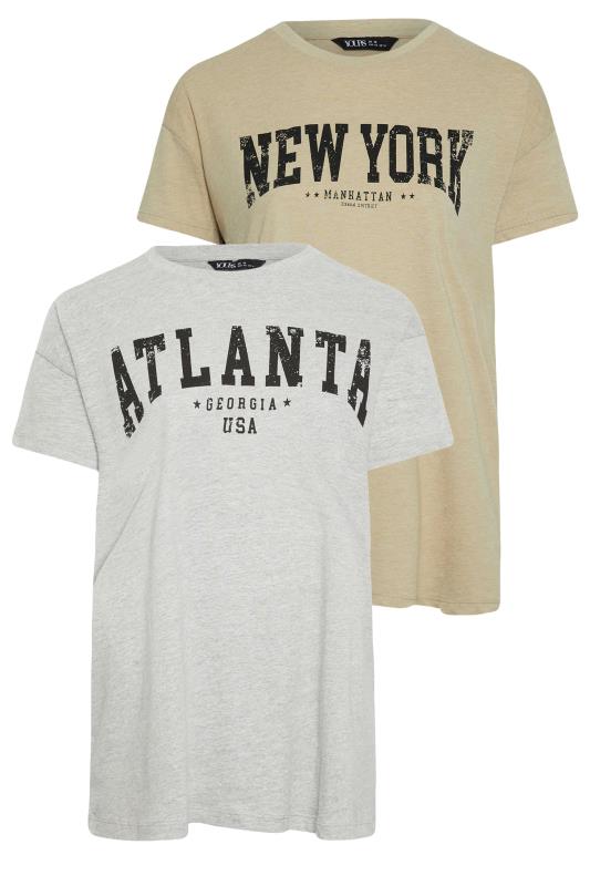 YOURS 2 PACK Plus Size Beige Brown & Grey 'Atlanta' Slogan T-Shirt | Yours Clothing 7