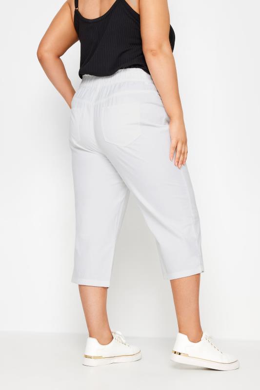 YOURS Plus Size White Cool Cotton Cropped Trousers | Yours Clothing 2