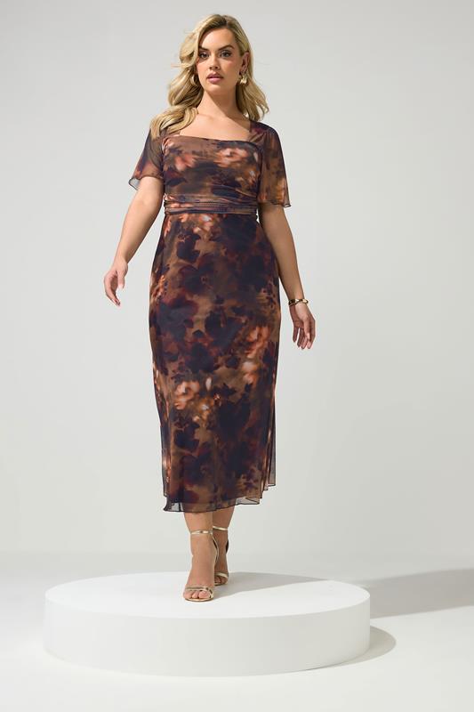 YOURS LONDON Plus Size Brown Floral Square Neck Maxi Dress | Yours Clothing 1