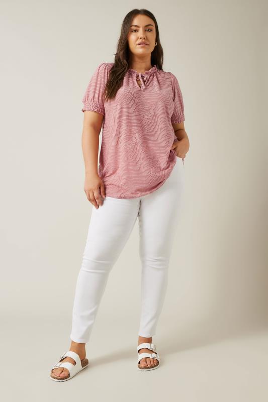 EVANS Plus Size Pink Burnout Print Tie Neck Blouse | Evans 3