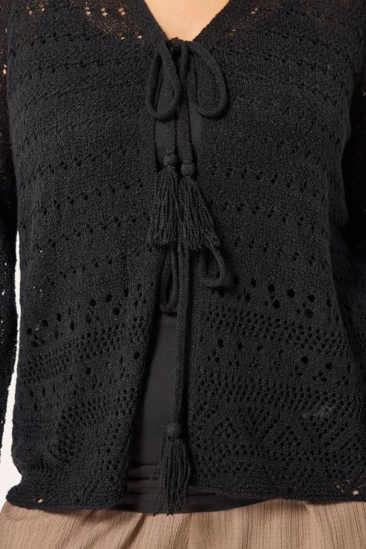 YOURS Plus Size Black Pointelle Knitted Tie Cardigan | Yours Clothing 4