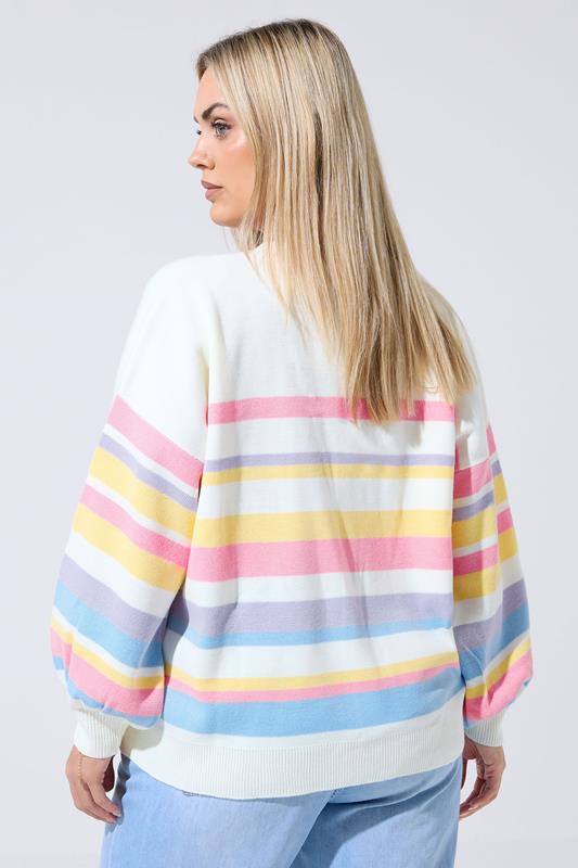 LIMITED COLLECTION Plus Size White Pastel Stripe Knitted Cardigan | Yours Clothing 2