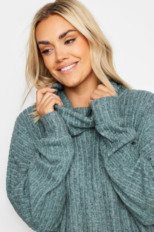 YOURS Plus Size Blue Soft Touch Ribbed Turtle Neck jumper | Yours Clothing 5