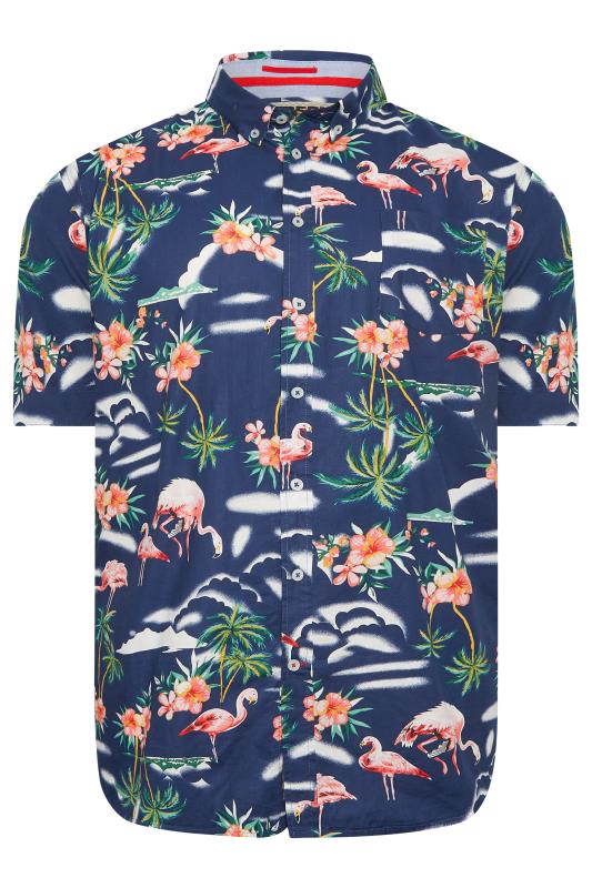 D555 Big & Tall Blue Flamingo Hawaiian Print Shirt | BadRhino 3