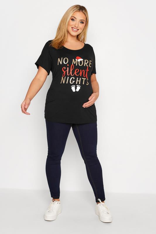 BUMP IT UP MATERNITY Plus Size Black 'No More Silent Nights' Christmas Top | Yours Clothing 2