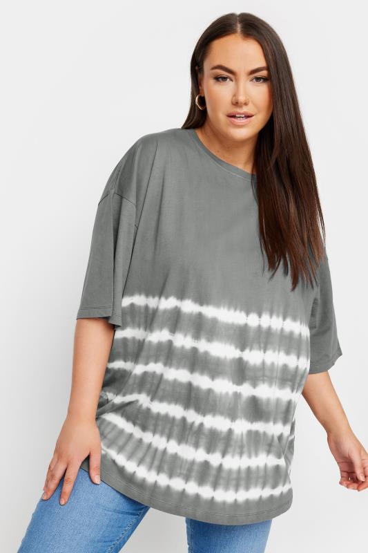 YOURS Plus Size Grey Tie Dye Boxy T-Shirt | Yours Clothing 1