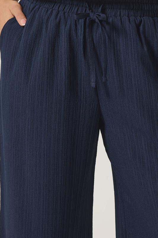 YOURS Plus Size Navy Blue Wide Leg Textured Trousers | Yours Clothing 4