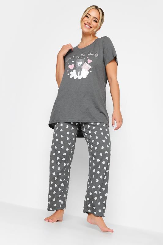 YOURS Curve Grey 'Head in the Clouds' Slogan Pyjama Set | Yours Clothing 2