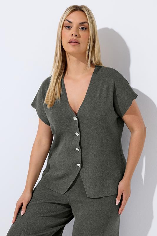  LIMITED COLLECTION top de punto gris de manga corta