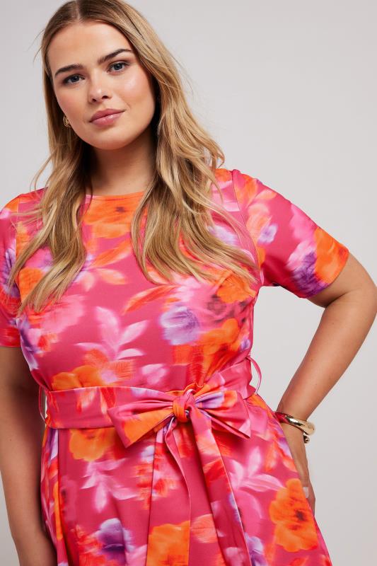 YOURS LONDON Plus Size Pink Floral Print Skater Dress | Yours Clothing 4