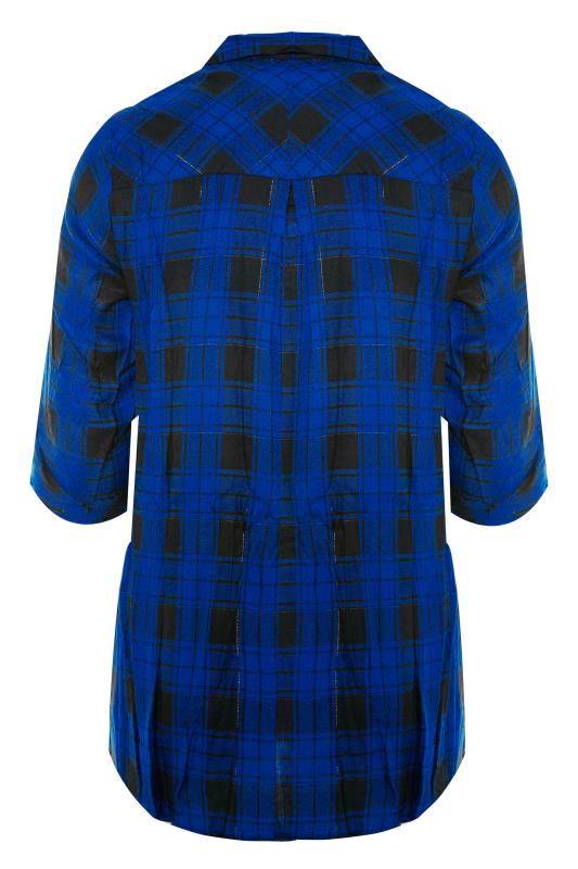 Yours Zip Neck Check Shirt - Blue, Blue, Size 30-32, Women