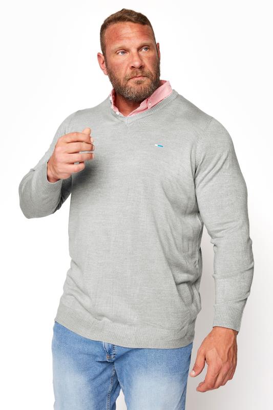 Men's  BadRhino Big & Tall Light Grey & Pink Essential Mock Shirt Jumper