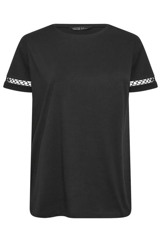 LIMITED COLLECTION Curve Plus Size Black Crochet Trim T-Shirt | Yours Clothing  7