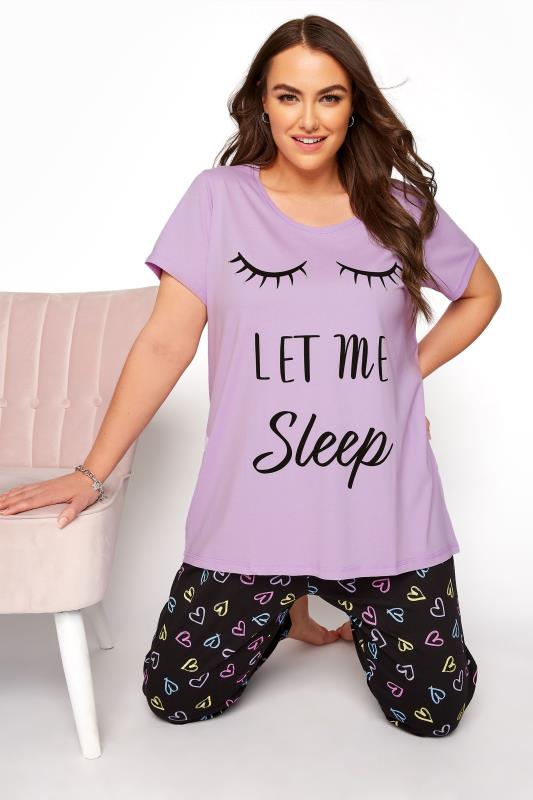 Curve Purple 'Let Me Sleep' Dipped Back Pyjama Top 1
