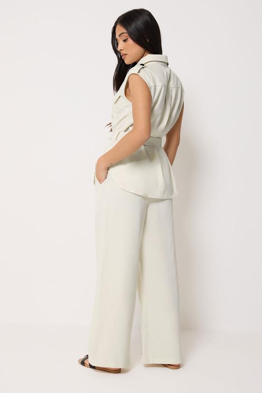 PixieGirl Petite Women's Set Ivory White Belted Utility Shirt & Wide Leg Trousers | PixieGirl 4