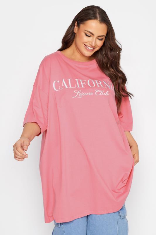 Plus Size  YOURS Curve Pink 'California' Tunic T-Shirt