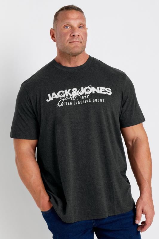 JACK & JONES Big & Tall Black Brand Chest Logo Crew Neck T-Shirt | BadRhino 1