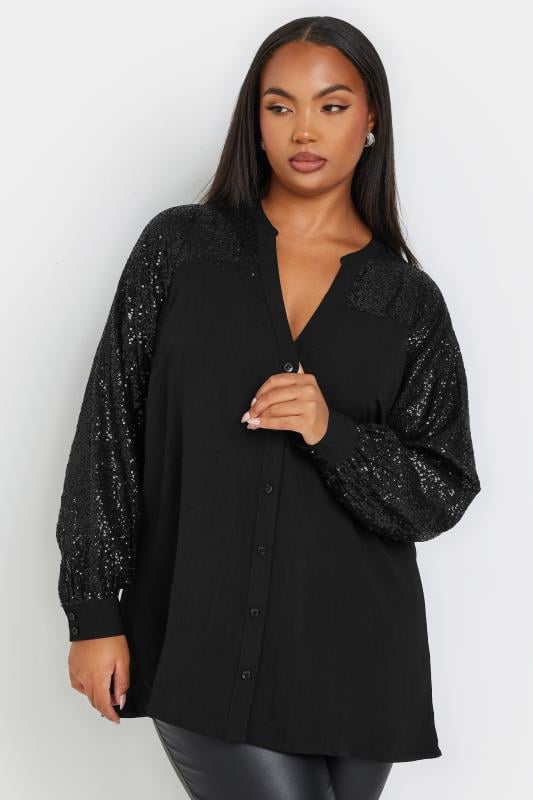  Grande Taille YOURS Curve Black Sequin Sleeve Blouse