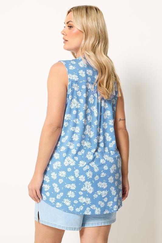 YOURS Plus Size Blue Daisy Sleeveless Swing Blouse | Yours Clothing 2