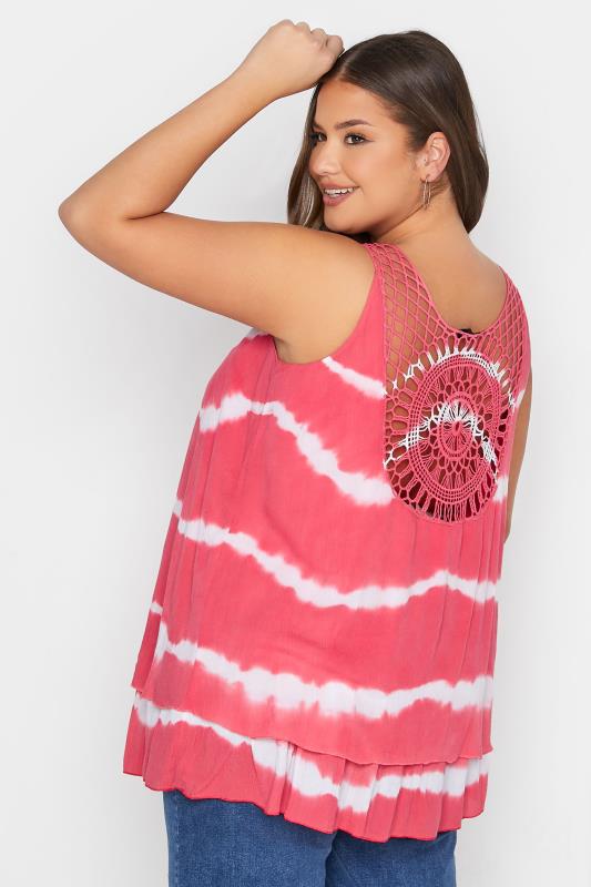 Plus Size Pink Tie Dye Crochet Back Vest Top | Yours Clothing  3