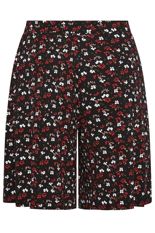 YOURS Curve Black & Red Ditsy Print Shorts | Yours Clothing 6