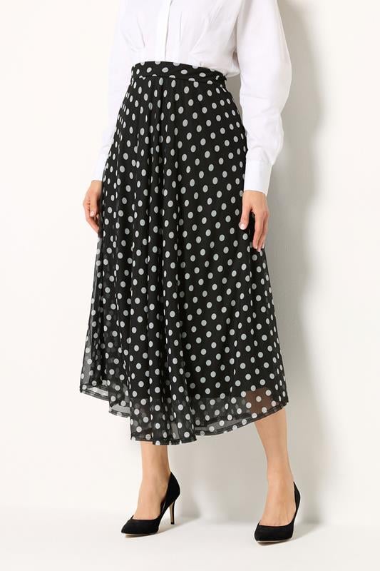 LTS Tall Women's Black Polka Dot Mesh Midi Skirt | Long Tall Sally 1