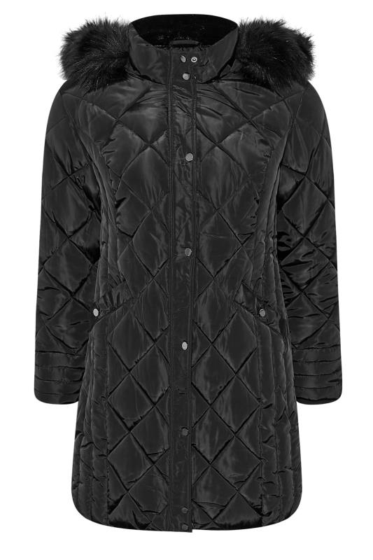 Curve Black Diamond Quilted Midi Puffer Coat | Yours Clothing 6