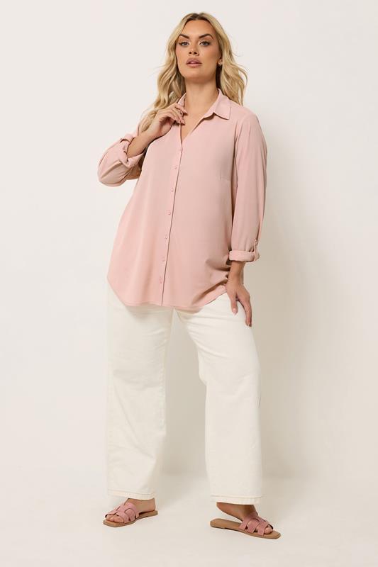 YOURS Plus Size Light Pink Ribbed Shirt | Yours Clothing 1