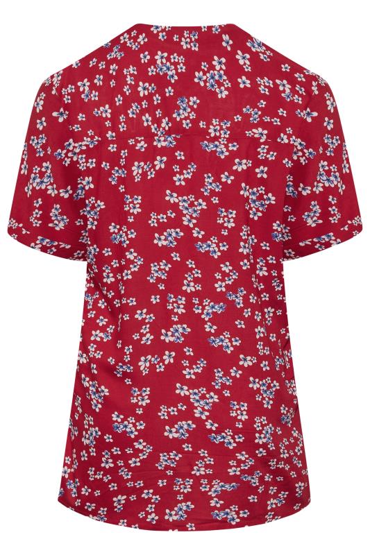 Plus Size Red Floral Print Pleat Front V-Neck Top | Yours Clothing 6