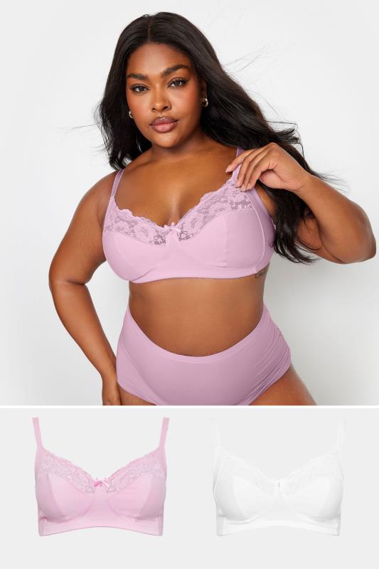 Plus Size  YOURS Curve 2 PACK Pink & White Non-Padded Non-Wired Bras