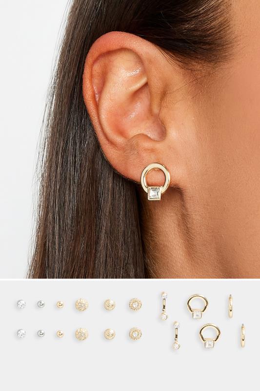 Plus Size  9 PACK Stud Diamante Earrings Set