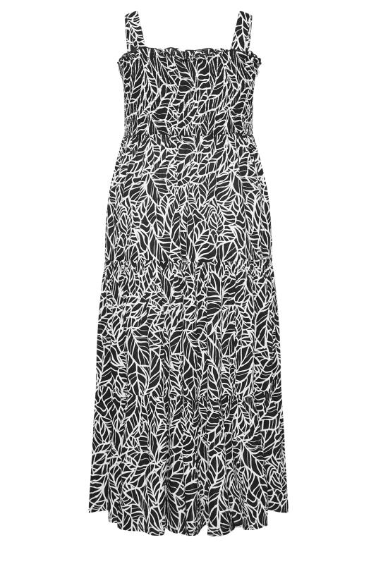 YOURS Plus Size Black Leaf Print Shirred Maxi Dress | Yours Clothing 7