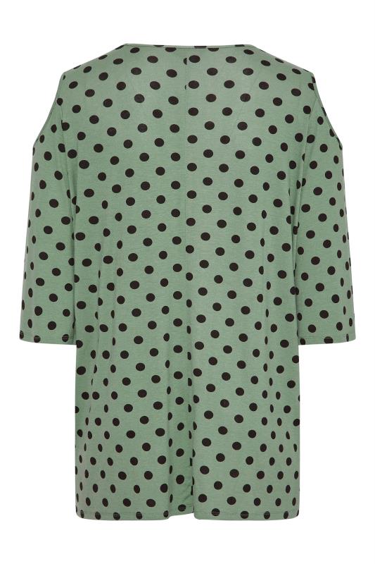 Plus Size Green Spot Print Cold Shoulder Top | Yours Clothing 7