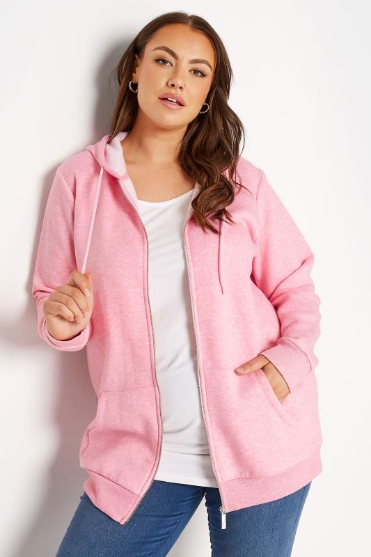  Grande Taille YOURS Curve Light Pink Marl Zip Through Hoodie