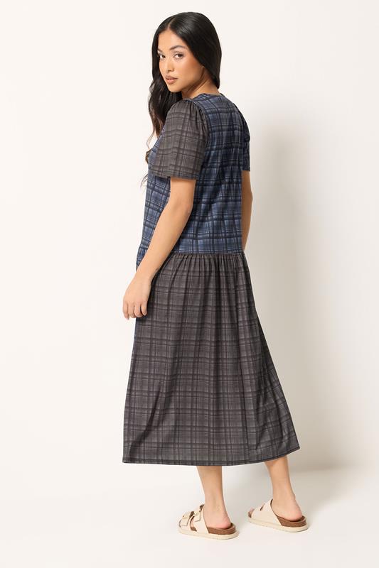 PixieGirl Petite Women's Navy Blue & Brown Check Midi Dress | PixieGirl 2