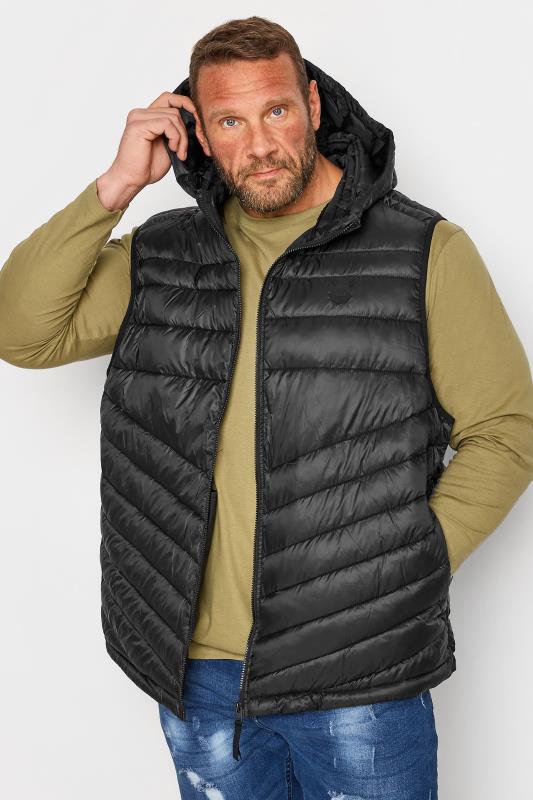 Plus Size  JACK & JONES Big & Tall Black Quilted Hooded Gilet