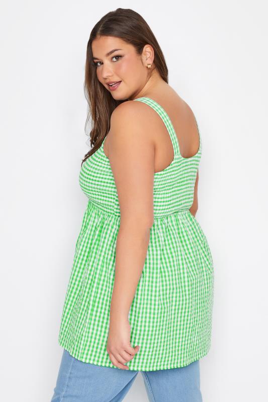 Plus Size Bright Green Gingham Shirred Vest Top | Yours Clothing  3