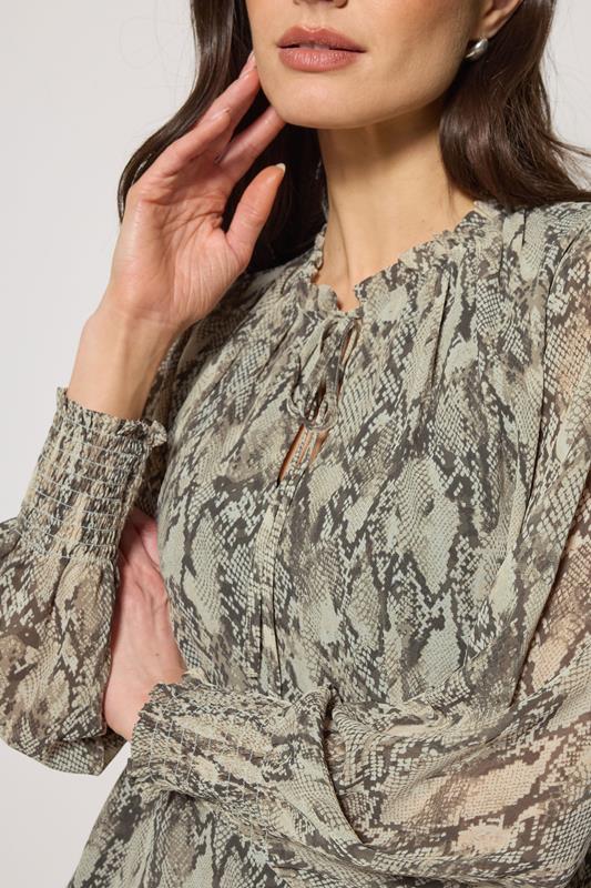 M&Co Grey Snake Print Tie Neck Blouse | M&Co 4