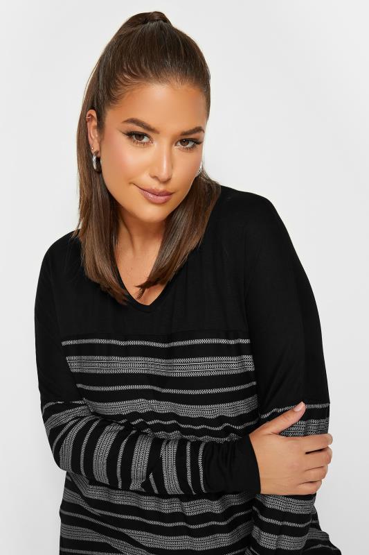 Plus Size Black Stripe Print Long Sleeve Top | Yours Clothing 4