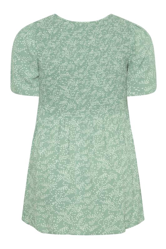 Plus Size Sage Green Spot Print Shirred Short Sleeve Top | Yours Clothing  7