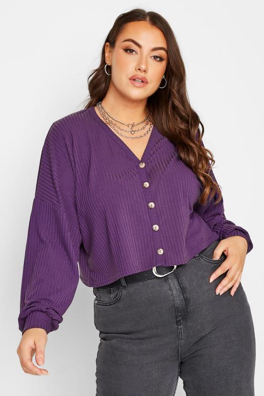 LIMITED COLLECTION Plus Size Purple Cropped Cardigan | Yours Clothing 1