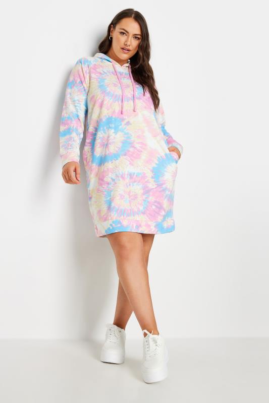 YOURS Curve Pink Tie Dye Hoodie Dress | Yours Clothing 2