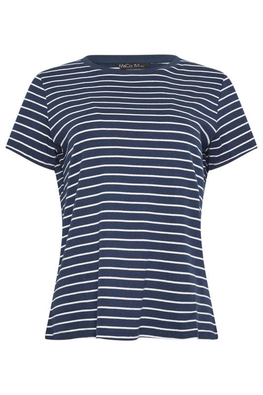 M&Co Navy Blue & White Striped Crew Neck T-Shirt | M&Co 5