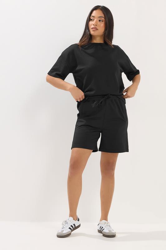 PixieGirl Petite Women's Set Black Sweat Jersey T-Shirt & Shorts | PixieGirl 1