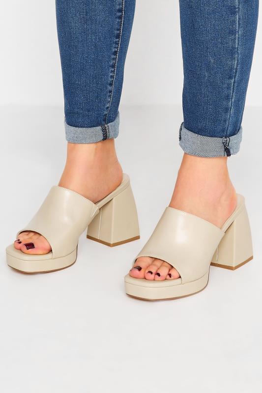 Plus Size  LIMITED COLLECTION Cream Platform Block Mule Sandal Heels In Wide E Fit & Extra Wide EEE Fit