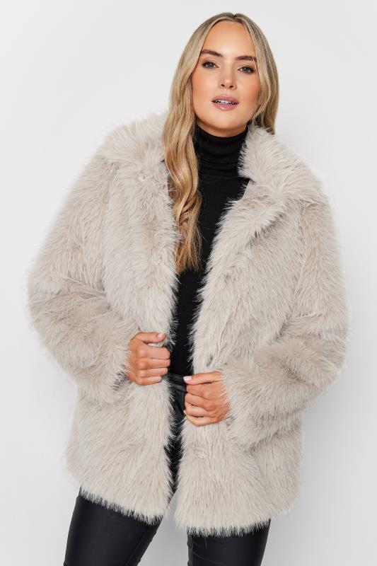 LTS Tall Light Grey Faux Fur Coat | Long Tall Sally  1